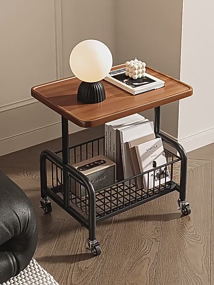 طاولة قهوة متنقلة مع مكتب كمبيوتر محمول وحامل أريكة مزدوج الطبقات مع سلة قابلة للإزالة