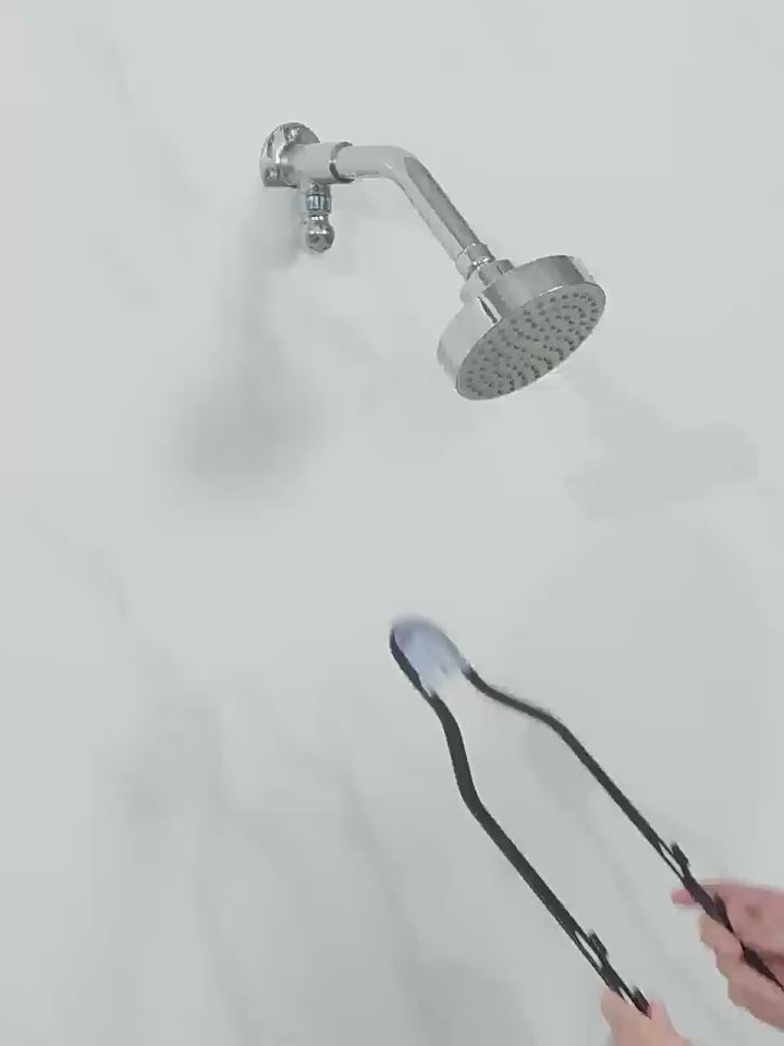 حامل دش أسود مقاوم للصدأ مع حامل صابون - يُثبّت على الحائط، لا يحتاج إلى حفر