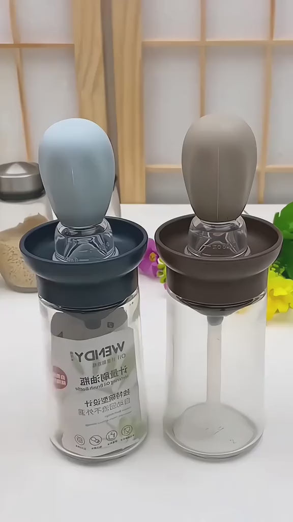 Oil Dispenser with Brush for Cooking, Kitchen Olive Oil Glass Bottle with Silicone Brush