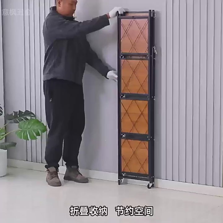 5-Tier Metal Folding Storage Shelf with Woodgrain Finish