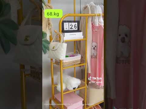 Double Clothes Rack Rolling Wardrobe Stand with Side Hooks