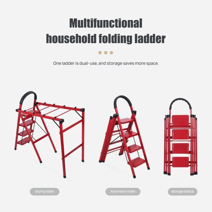 سلم مع رف تجفيف ملابس قابل للطي قائم بذاته مع قضيب مزدوج وصينية أدوات