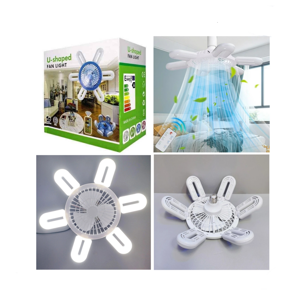 مروحة سقف صغيرة مزودة بضوء ورقة قابلة للطي وجهاز تحكم عن بعد 