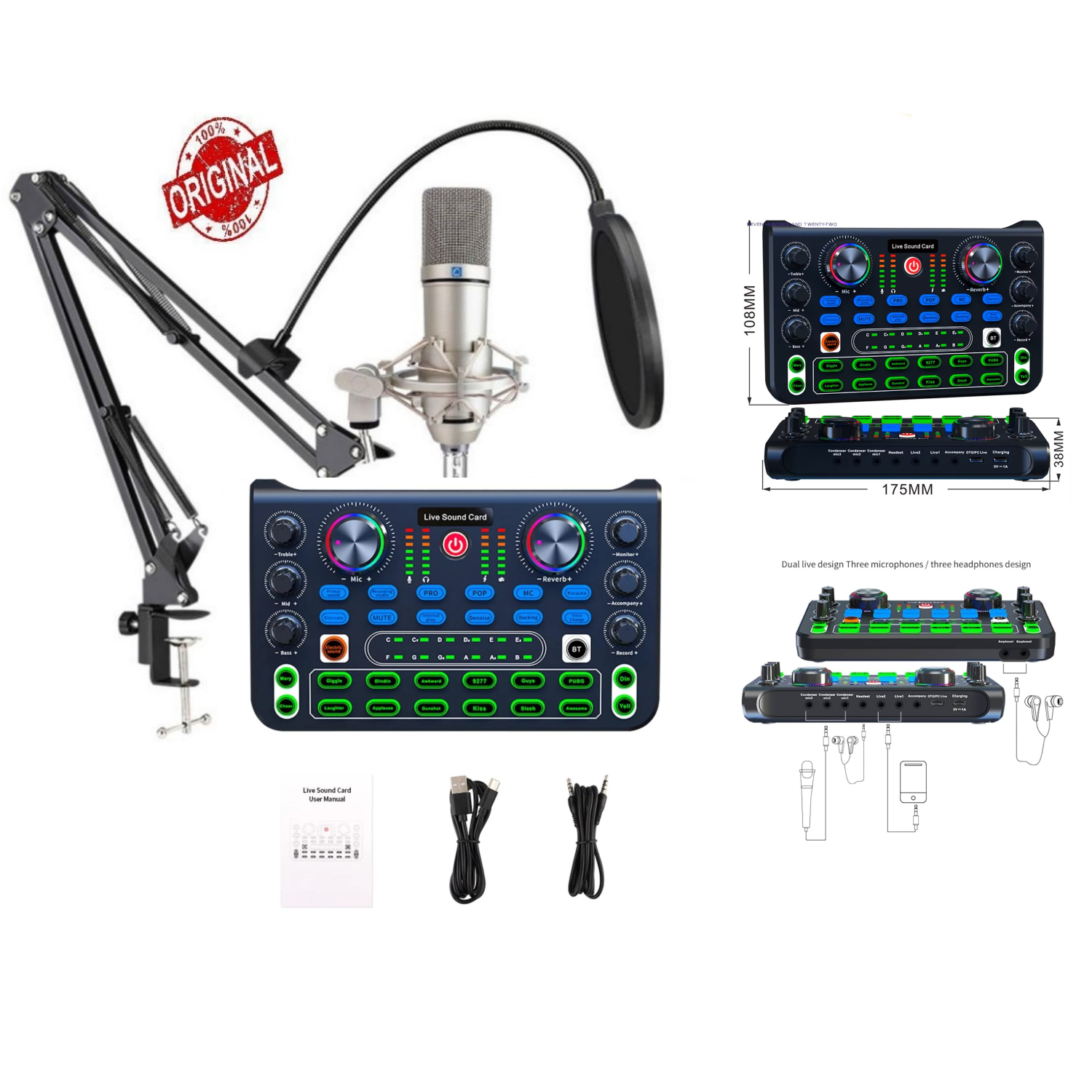 بطاقة صوت X6O Live مع ميكروفون U87P مجموعة البث الصوتي الكاملة