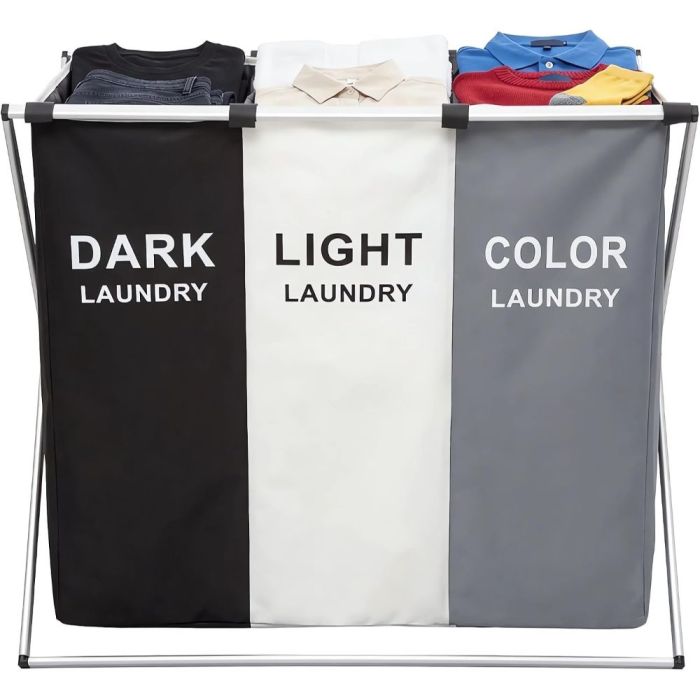 3-Compartment Foldable Laundry Basket 68 × 38 × 60 cm