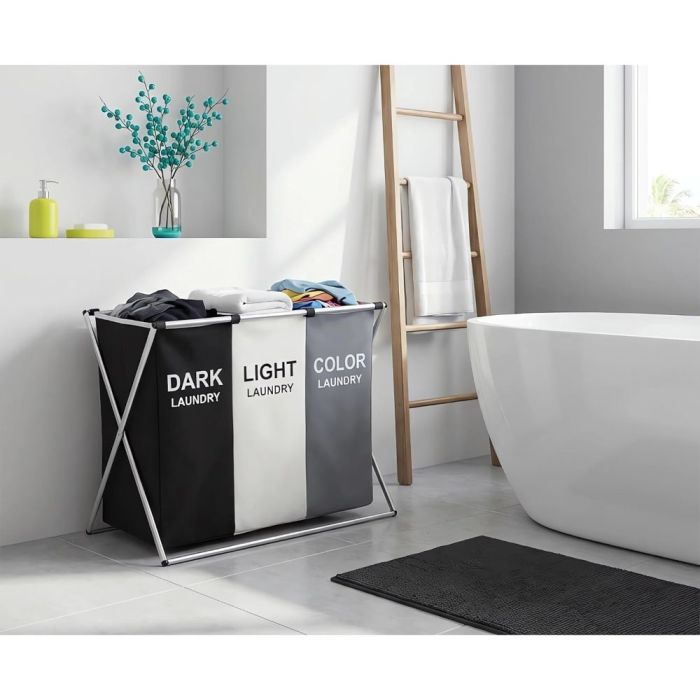 3-Compartment Foldable Laundry Basket 68 × 38 × 60 cm