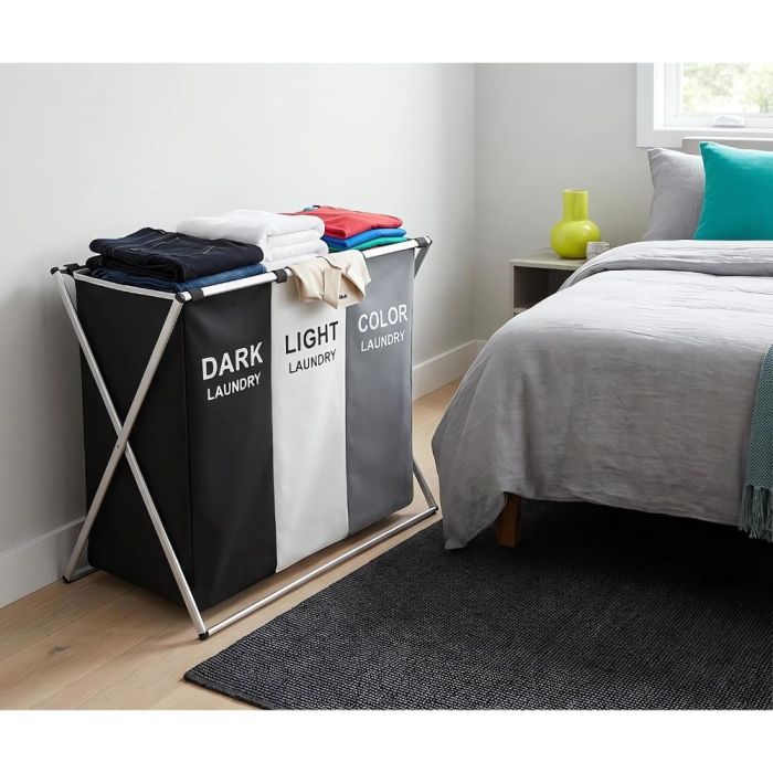 3-Compartment Foldable Laundry Basket 68 × 38 × 60 cm
