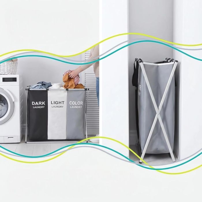 3-Compartment Foldable Laundry Basket 68 × 38 × 60 cm